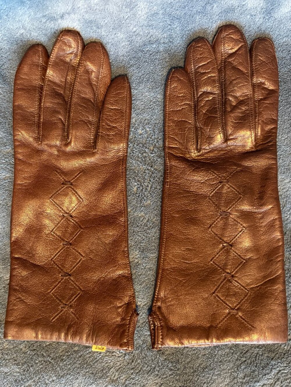 Vintage 1950/60s Fownes Italian Leather Gloves Lined Size 7 Cognac Brown